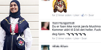 Sahfana (37) fikk sydd bunad med hijab. Har utløst et skred av hatmeldinger og rasisme