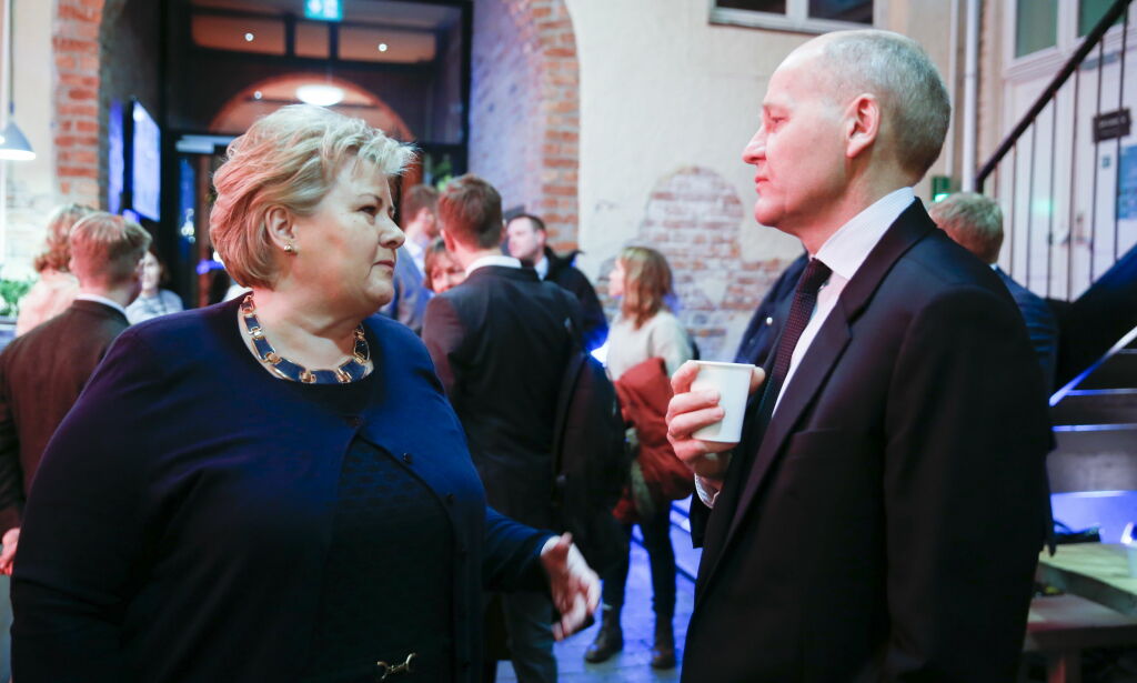 Oslo 20170131.
Statsminister Erna Solberg og Sigve Brekke (telenor) i frokostmøte med Telenor
Foto: Terje Pedersen / NTB scanpix